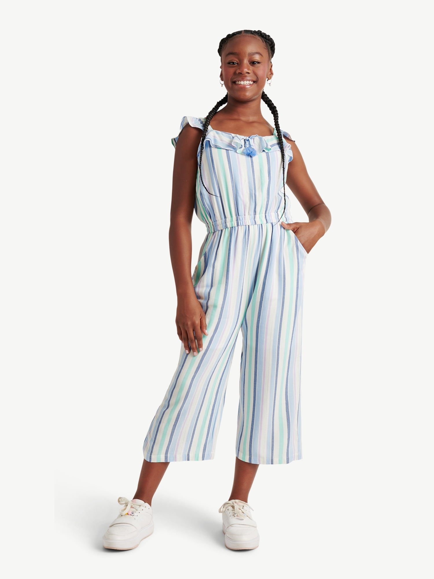 Buy AND GIRL Blue Solid Polyester Square Neck Girls Party Wear Jumpsuits |  Shoppers Stop